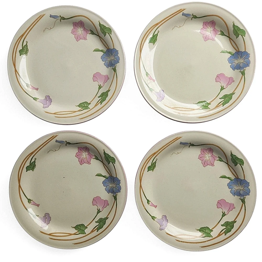 Set of 4 Vintage Sango Primavera Morning Glory Stoneware Salad Dessert P…